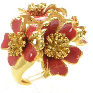 Oscar de la Renta Goldtone Red Enamel Flower Ring